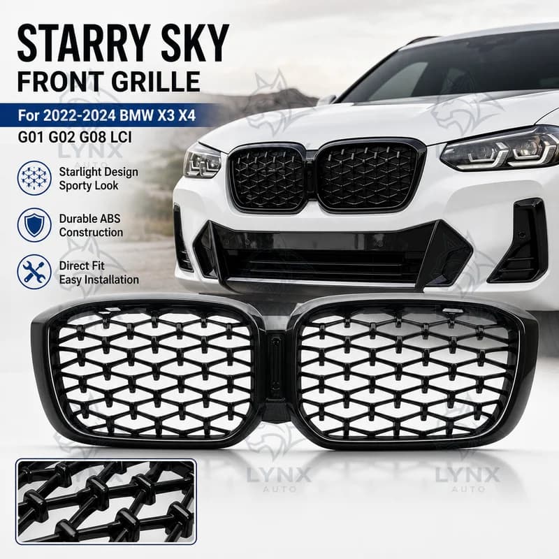 For 2022-2024 BMW X3 X4 G01 G02 G08 LCI Gloss Black Starry Sky Front Grille Mesh Aftermarket Upgrade ABS Plastic