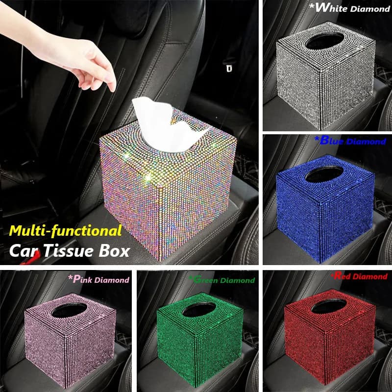1PCS Car Tissue Box Crystal Diamond Car Interior Decoration Accessorie For Women Bling Rhinestone Car Tissue Case Universal Gift