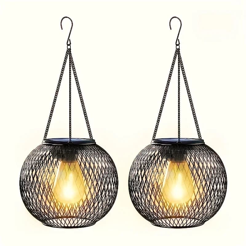 2 Elegant Metal - Upgraded LED Pendant Light With Textured Glass Balls, 600Mah Nickel Hydrogen Battery, Perfect For Garden,