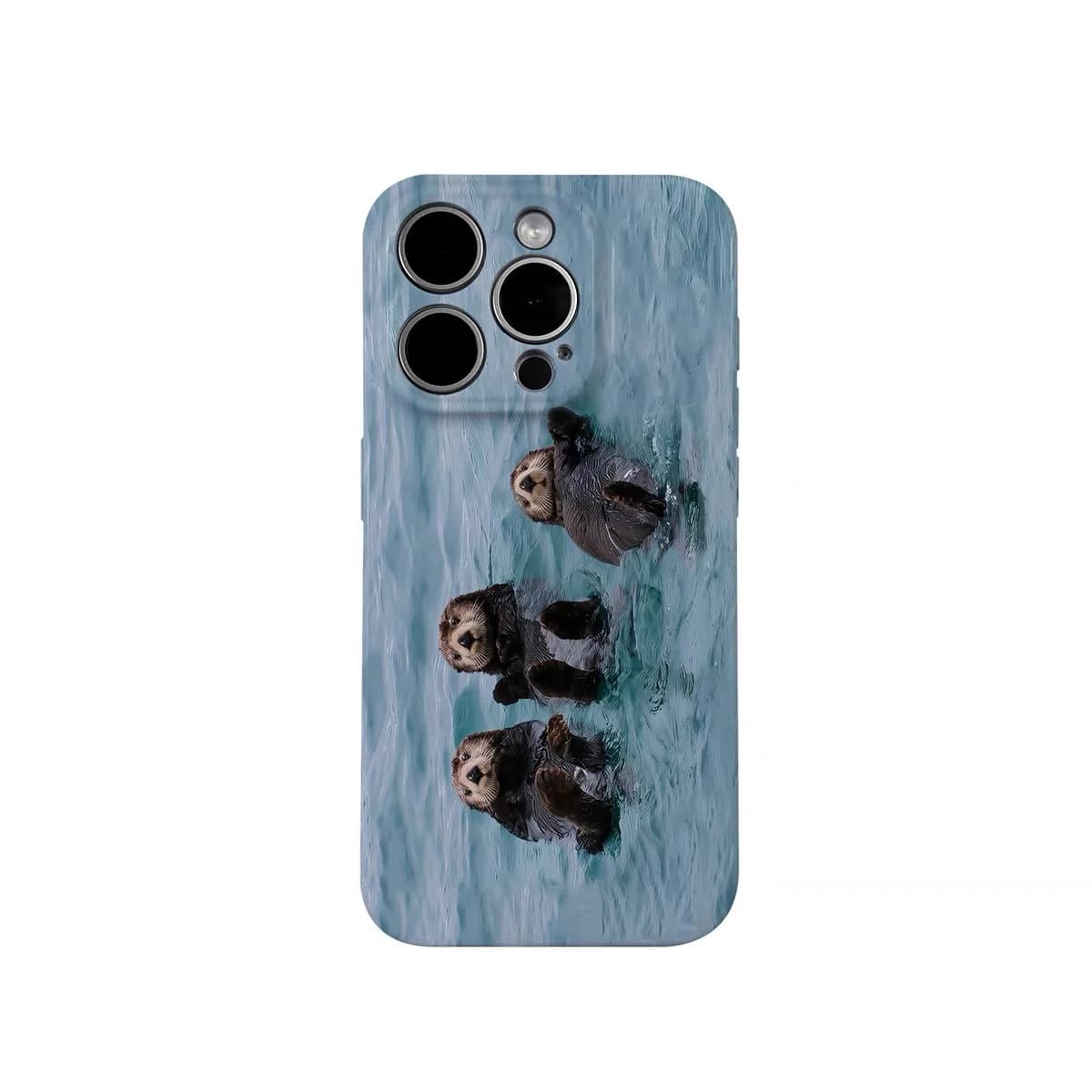ins Cute Sea Otter Blue Art Phone Case for iPhone 16E 15 14 13 Pro Max 12 Mini 11 Pro Plus Protection Ultra Thin Hard PC Cover