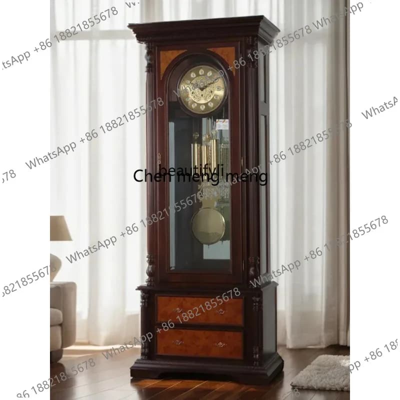 European Style Hotel Lobby High-End Floor Clock Solid Wood Germany Hermle Mechanical Floor Clock X