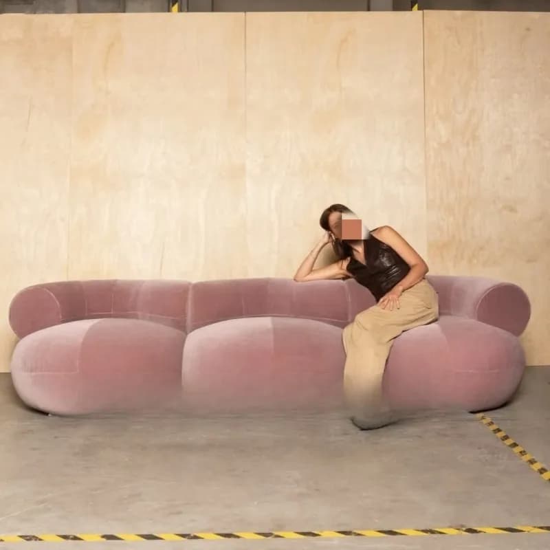 Medieval velvet arc replica lotus root powder cloud three-person single living room sofa