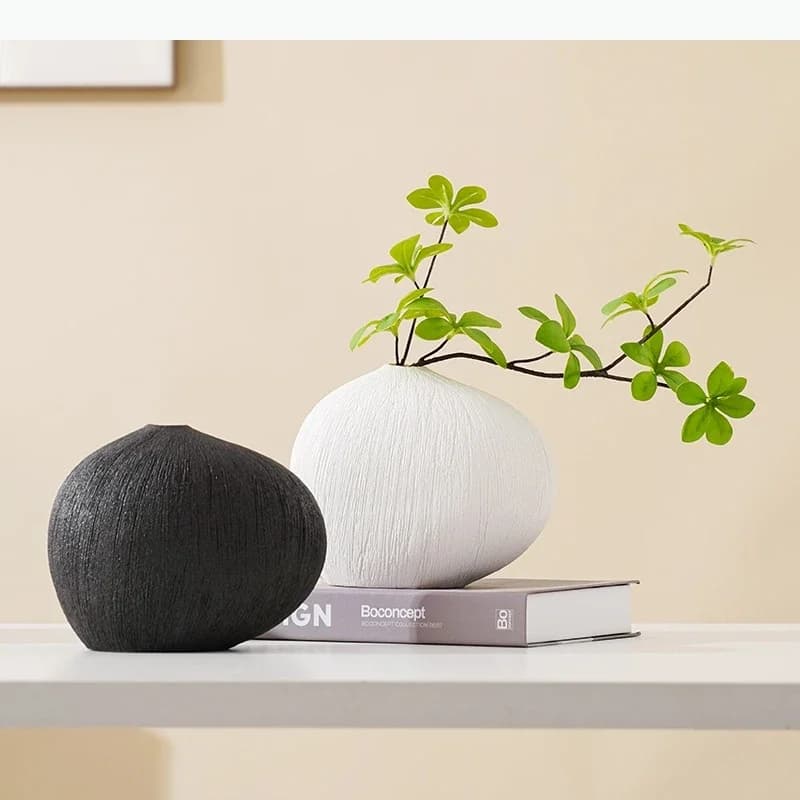 Ceramic Vase Geometric Stripes Pebbles Flower Vase Flower Arrangement Accessories Terrarium Room Decoration Accessories