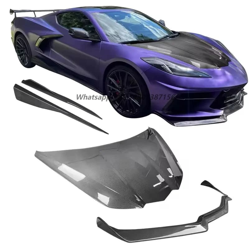 For Corvette C8 Bodykit Car Parts Front Splitter Side Skirt Bonnet Hood Cover Rear Lip Diffuser Rear Lip Diffuser Body