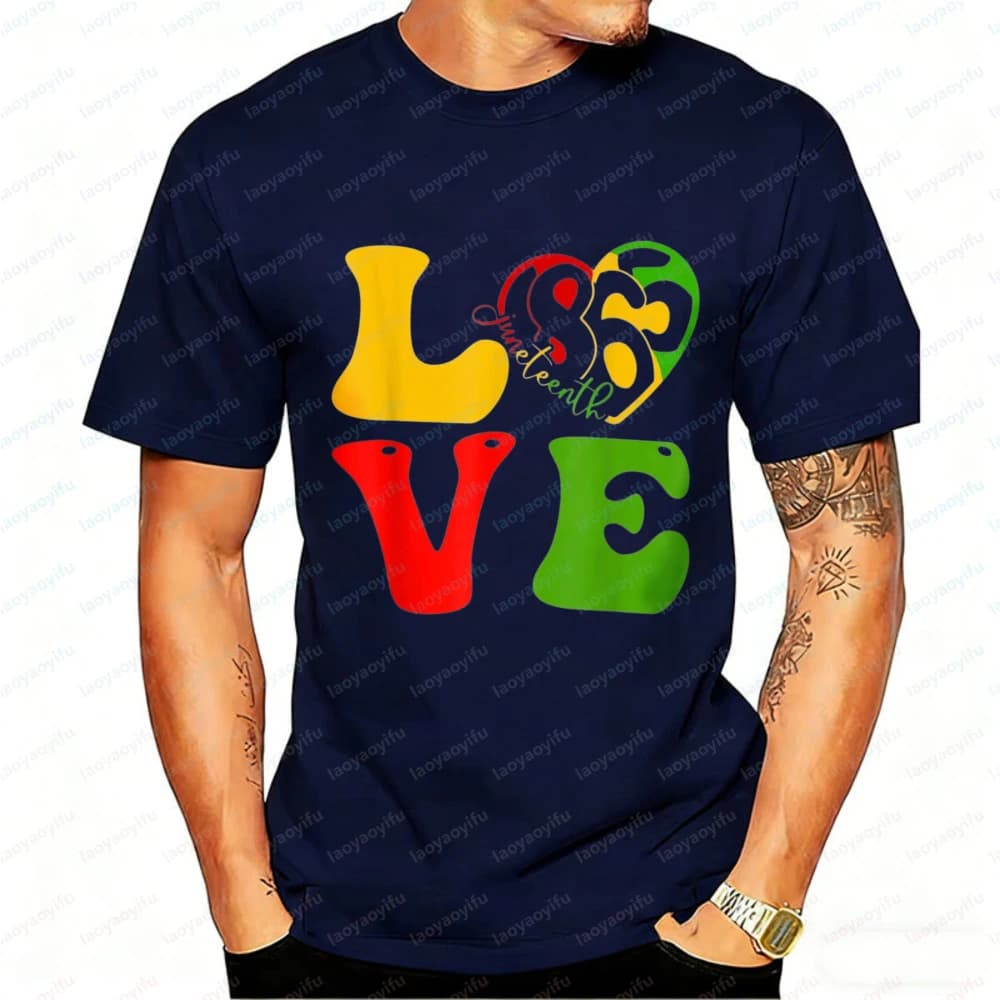 Juneteenth Love 1865 Heart Graphic T Shirt Men Retro Colorful Print Casual Cotton Black History Freedom Emancipation Day Tops