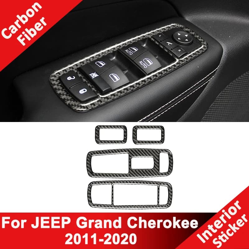 For JEEP Grand Cherokee 2011-2020 Carbon Fiber Car Window Lifter Control Switch Panel Frame Decoration Sticker Interior Parts