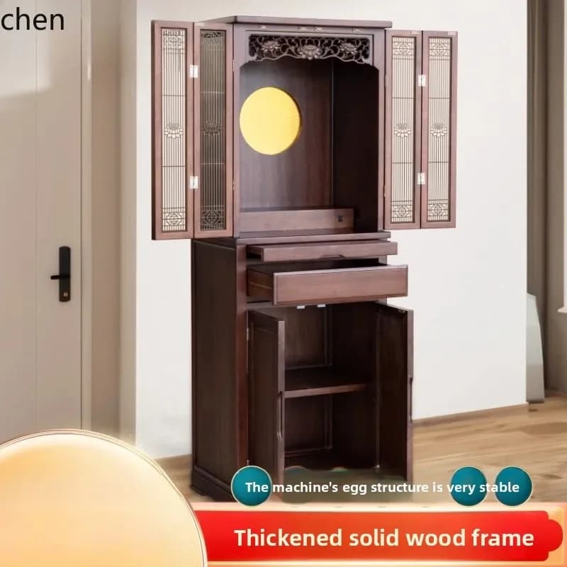 r5.21 Solid Wood  Niche Home Use with Door Buddha Cabinet Guanyin God of Wealth Buddha Altar  Standing Cabinet Modern Minimalist