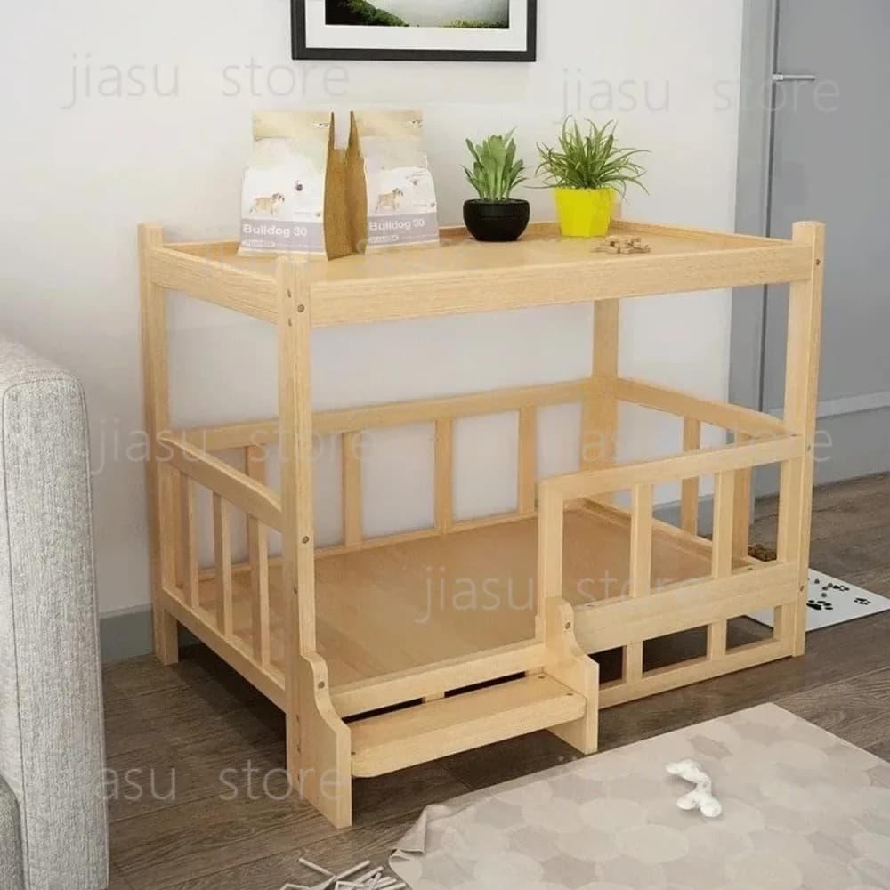 Pet-Friendly Solid Wood Puppy Bed - Smooth Polished Surface, Detachable & Easy-to-Clean Kennel