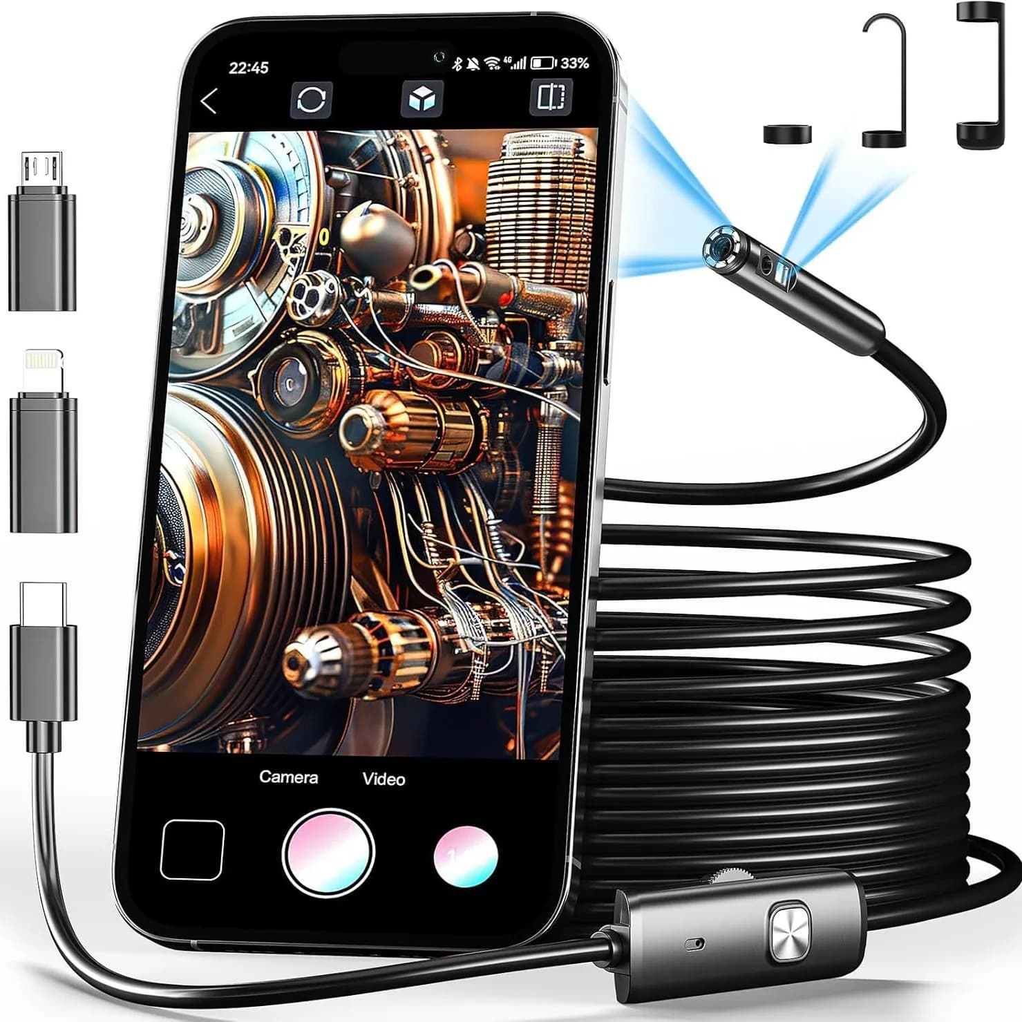 High definition 1920P1440P semi-rigid hard wire endoscope auto repair industrial pipe camera