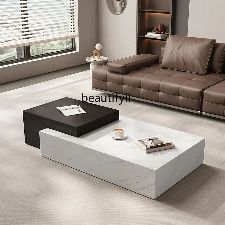 newItalian minimalist rectangular rock slab coffee table light luxury modern simple living room household small apartment storag