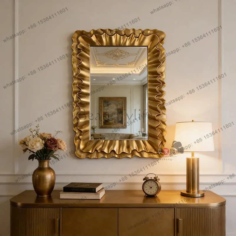 European retro carved cosmetic mirror bathroom wall-mounted entrance light luxury decorative mirror