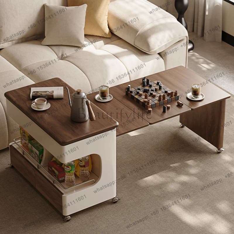 Removable coffee table folding and retractable small apartment household side cabinet, living room corner lift