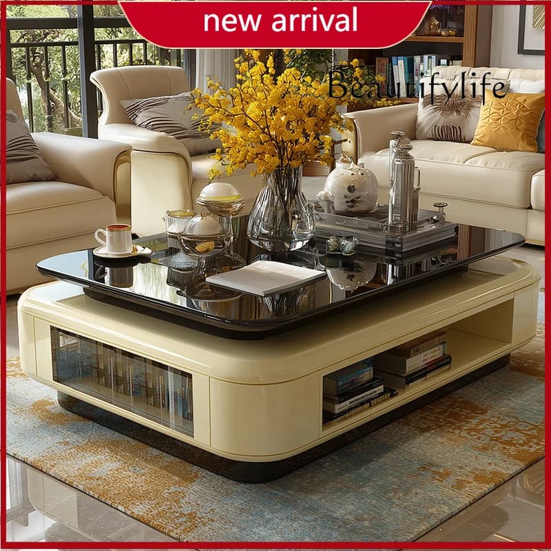 A Glass Coffee Table Living Room Household Double-layer Heightened Tea Table Modern Simple Hollow Coffee Table