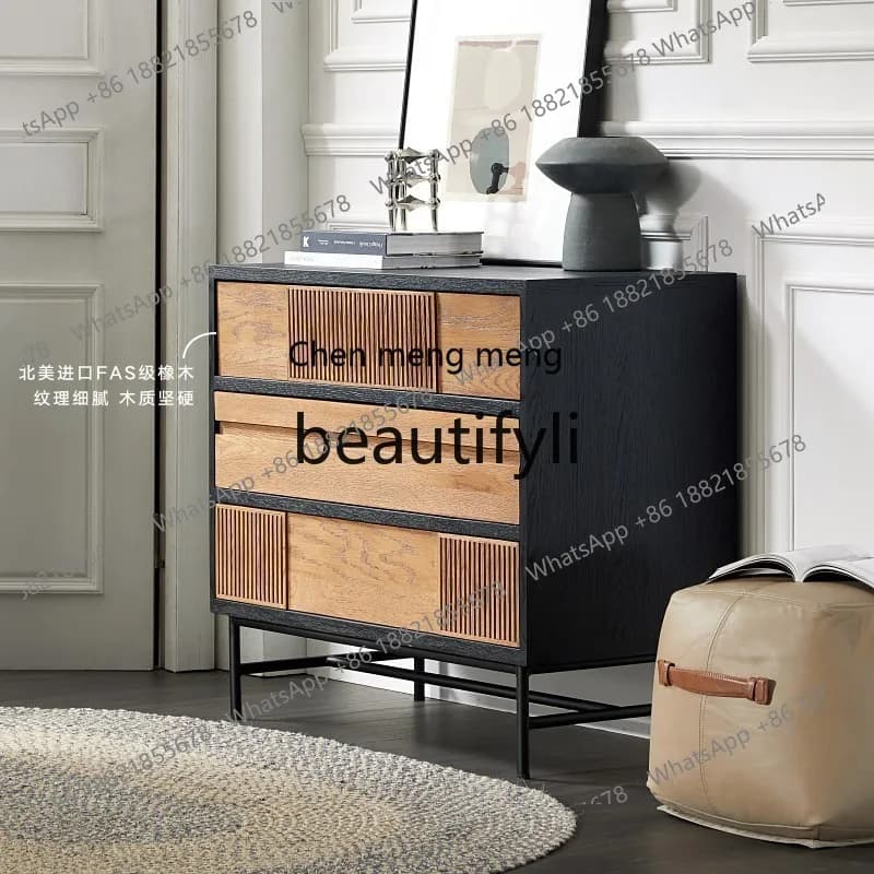 Nordic modern medieval color matching teak color bucket cabinet wabi sandy wind oak bedroom chest of drawers