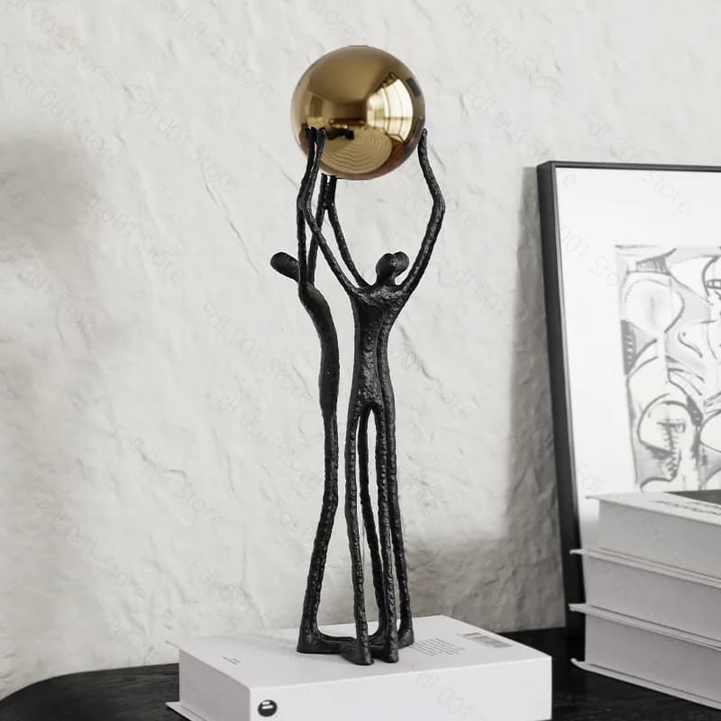 Resin Handicrafts Simulated Human Figure Sculpture Golden Ball Ball-bearer Figurine Figurine Home Decoration Accessories