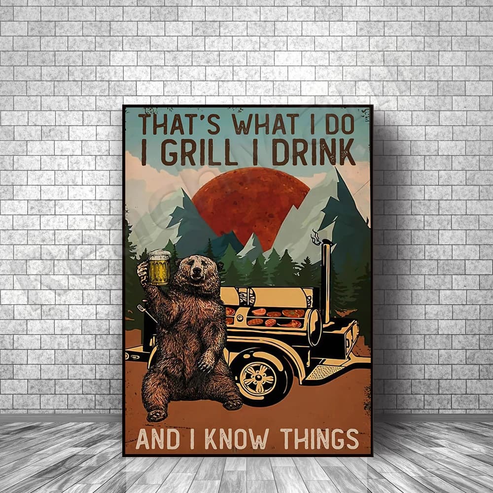 this is what i do i grill i drink what i know poster, hiking retro poster, camper gift,