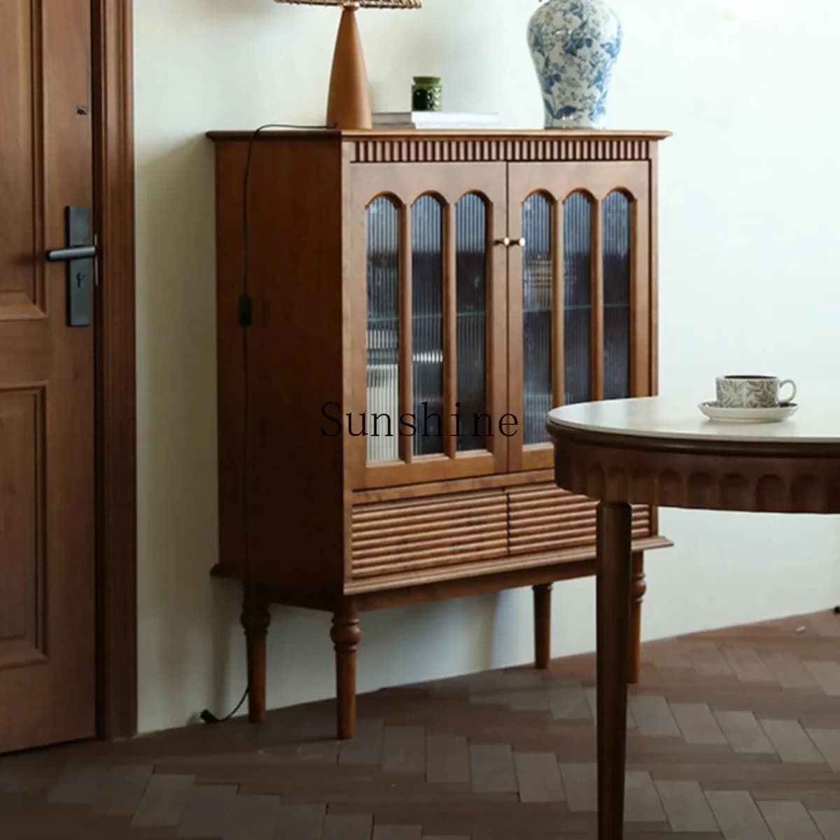 American solid wood retro porch cabinet, simple modern medieval dining side cabinet  FT