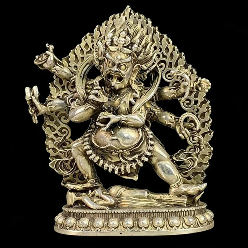 Antique White Copper Tibetan Six-armed Buddha Creative Home Garden Living Room Entrance Ornaments Miniature Statue Crafts Gifts