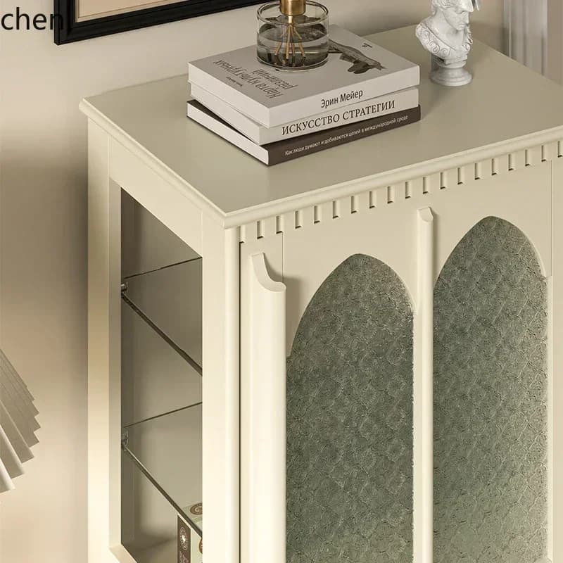 DSA retro solid wood side cabinet glass door storage display cabinet floor storage cabinet