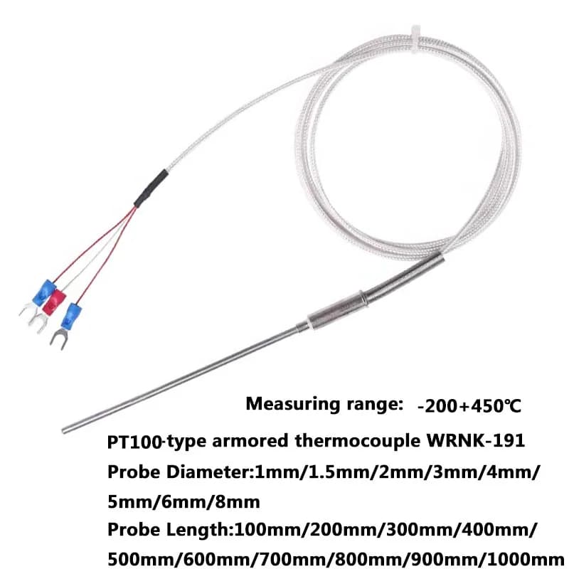 PT100 type armored thermocouple WZPK-191 temperature sensor 1mm 1.5mm 2mm 3mm 4mm 6mm thermocouple probe temperature -200+450 ℃