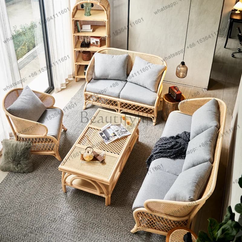 Nordic rattan sofa home recliner rural balcony coffee table courtyard rattan chair