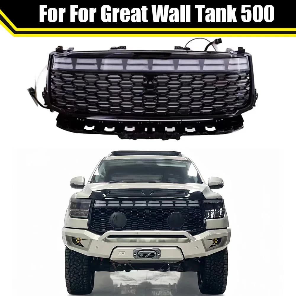 Front Bumper Grill With Light Mesh For Great Wall Tank 500 Off-road 4x4 Modified Grills Pickup Racing Grille net Grid Cover