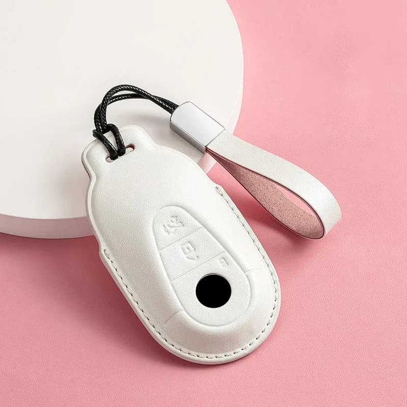 Leather Car Key Case Remote Cover Shell Holder Chain Fob For Mercedes Benz 2025 New C260L E300L S400L EQE GLC CLE C E S Class