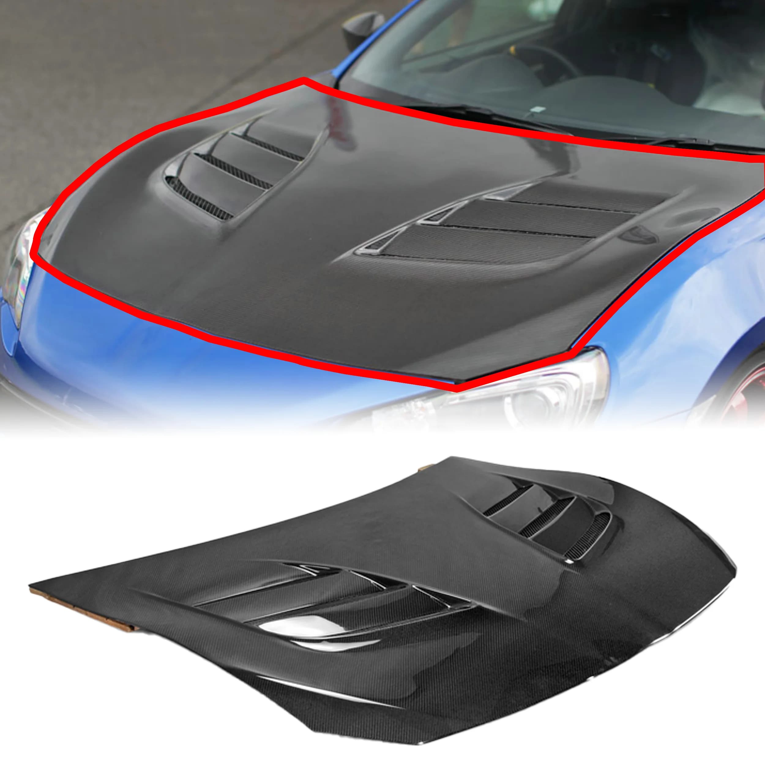 New Carbon Fiber Glossy Finish Vented Hood Bonnet for Subrau FT86 BRZ VRS1-Black Color Prefect Fitment
