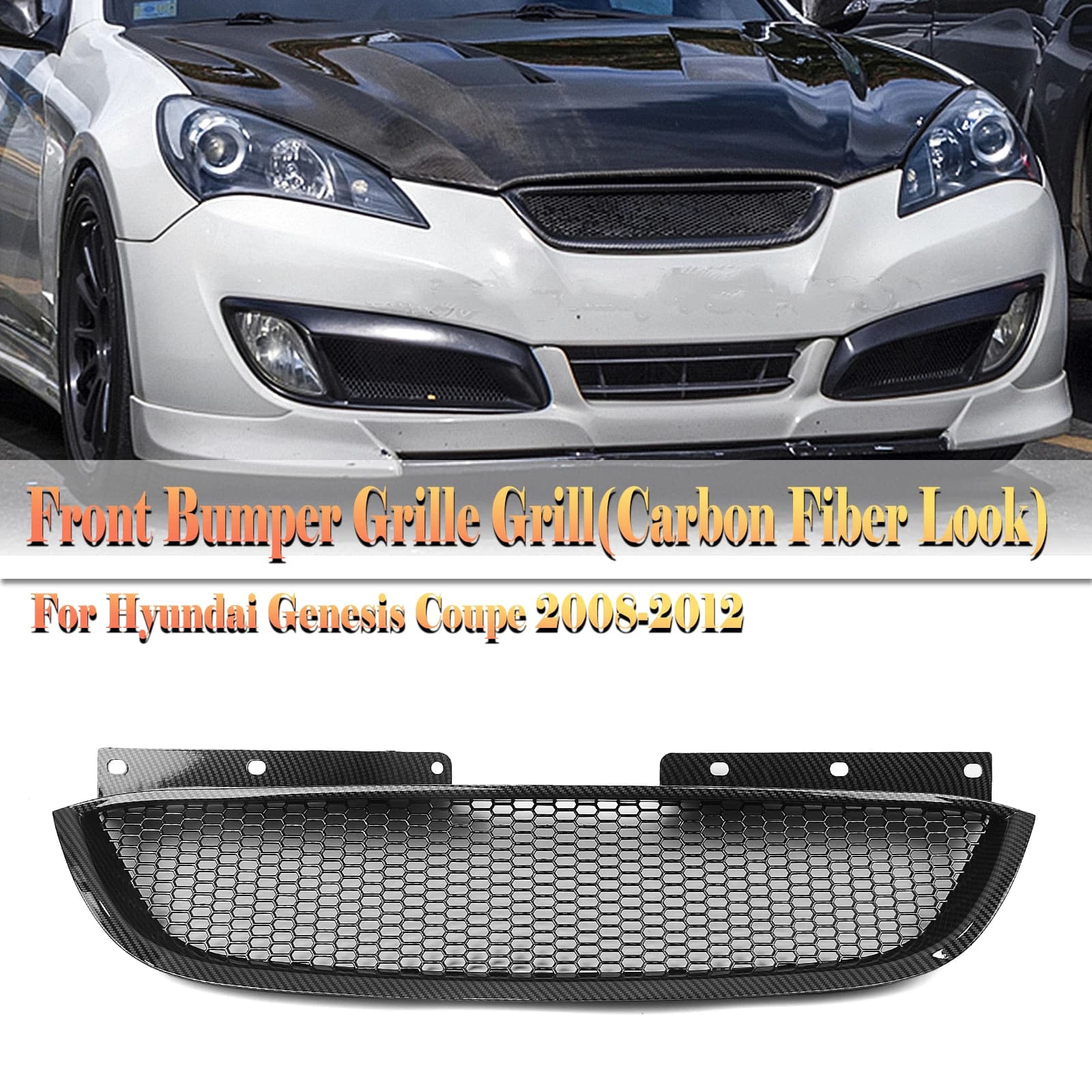 Grill Front Grille For Hyundai Genesis Coupe 2008-12 Honeycomb Style Carbon Fiber Look/Gloss/Matte Black Upper Bumper Hood Mesh
