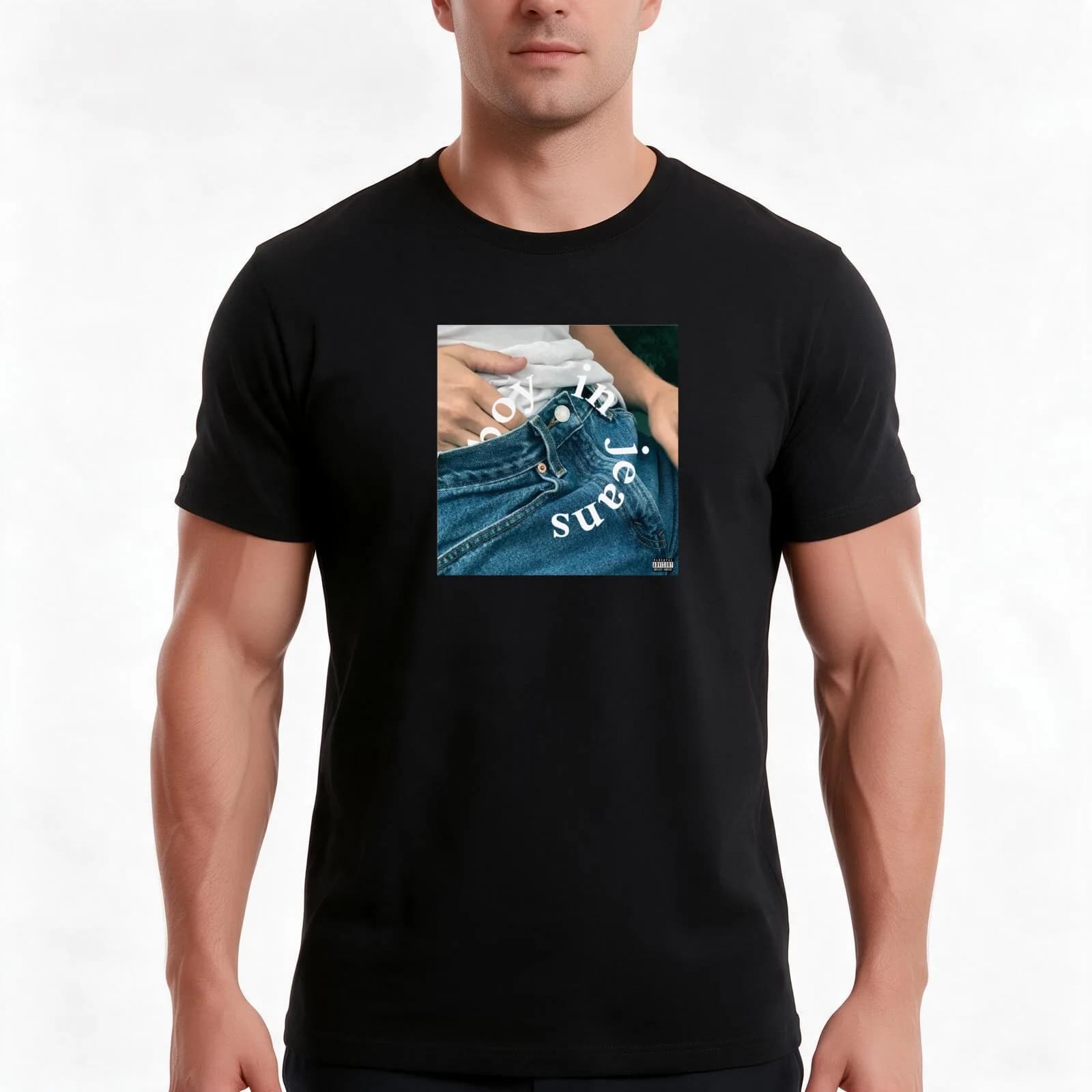 Boy in Jeans T-Shirt, Summer Casual Cotton Tee, Oversized Streetwear Tops, Vintage Graphic Print, Loose Fit Short Sleeve