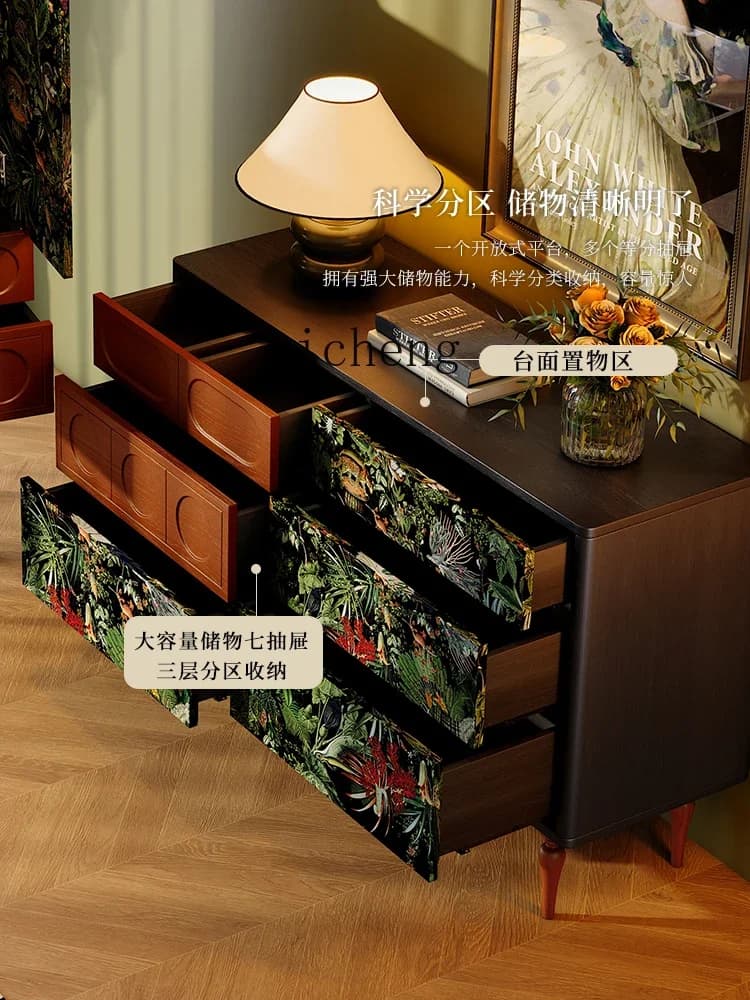 X5-18  retro solid wood dining side cabinet, living room against the wall storage chest cabinet, entrance cabinet