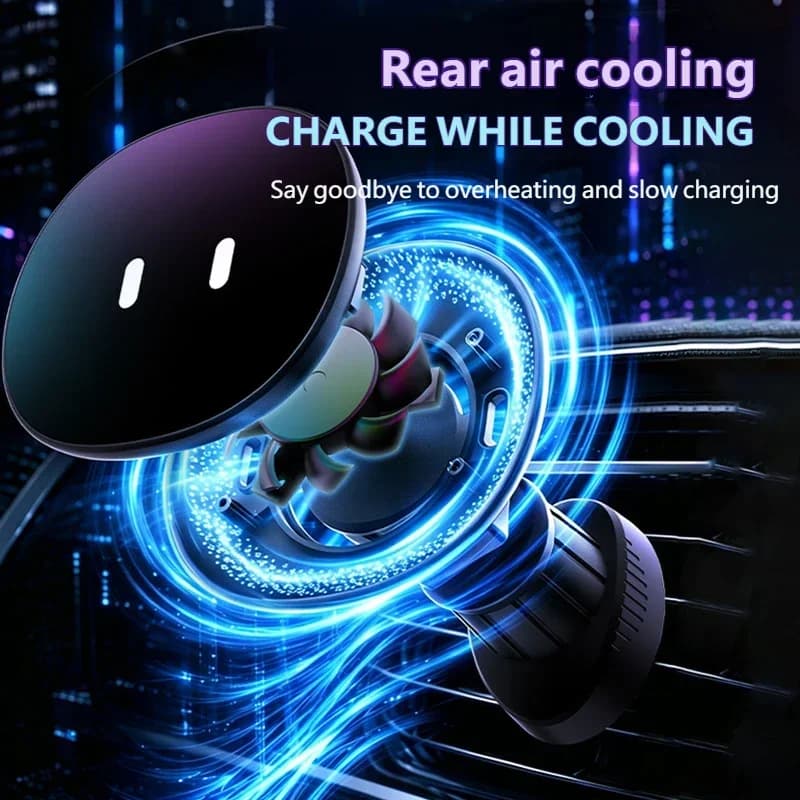 Magnetic Wireless Car Phone Charger Mount for MagSafe iPhone, AI Blinking Eyes, RGB Mood Light, Cooling Fan Fast Charging Holder
