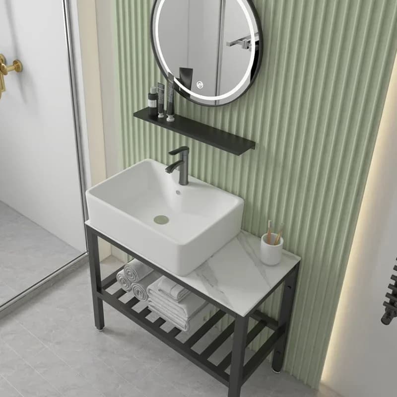 Floor Stainless Steel Stone Plate Bathroom Cabinet Combination Integrated Washbasin Pedestal Basin Balcony Outdoor Wash Basin