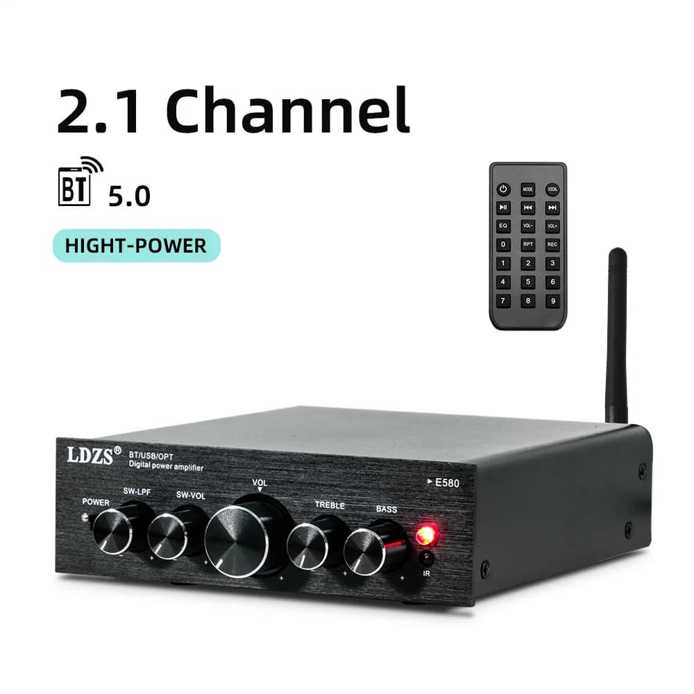 2.1-Channel Bluetooth Home Digital Amplifier, Hi-Fi Stereo Power Amplifier with TPA3116, Adjustable Bass and Treble