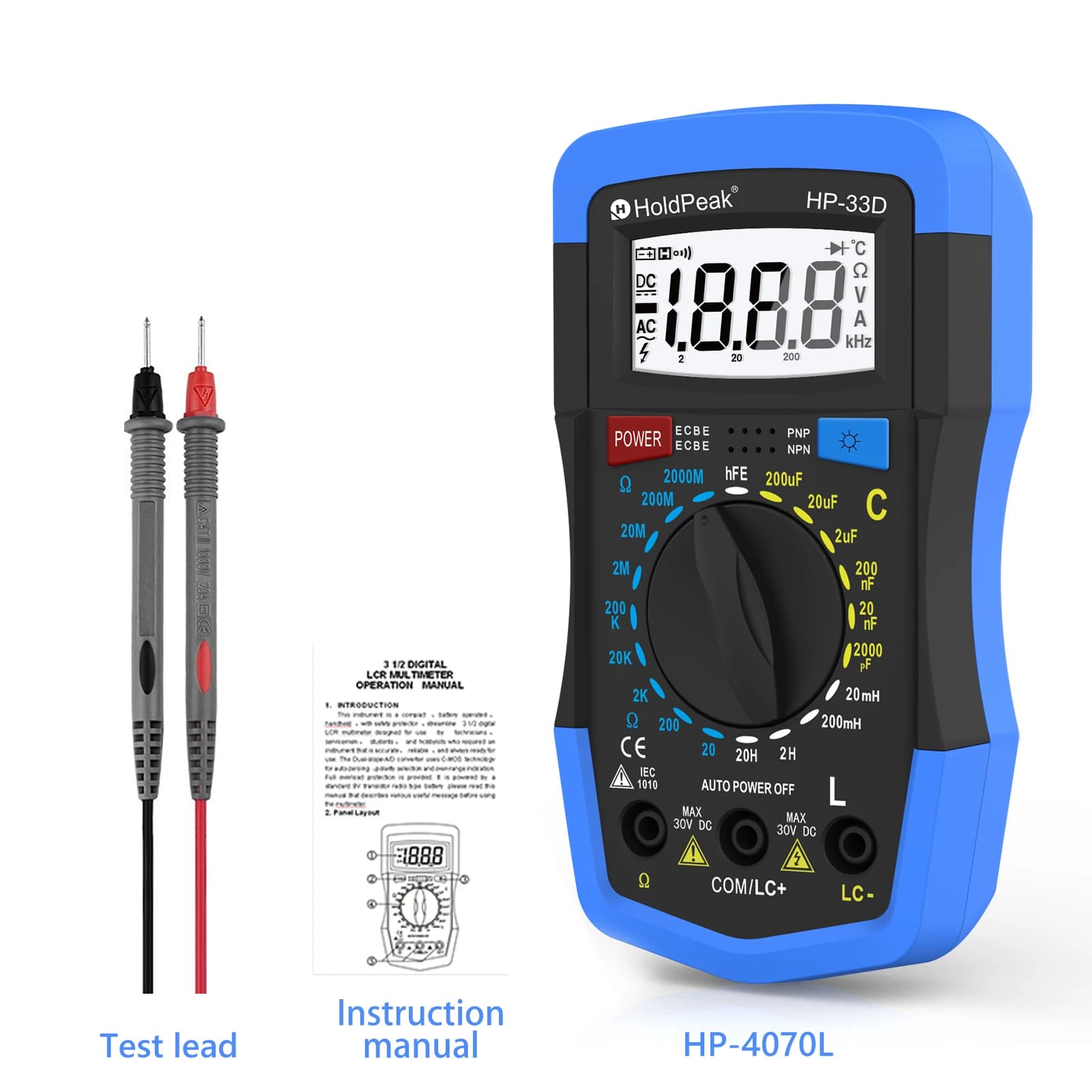 HP 4070L 3 1/2 DIGITAL LCR MULTIMETER Resistance, Capacitance, Inductance, Transistor HFE Test, Indication 1999, LCD Display
