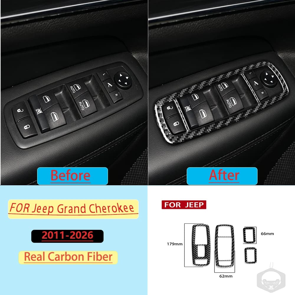 Real Carbon Fiber For Jeep Grand Cherokee 2011–2026 Car Window Control Panel Trim Customizable Sticker Interior Accessories