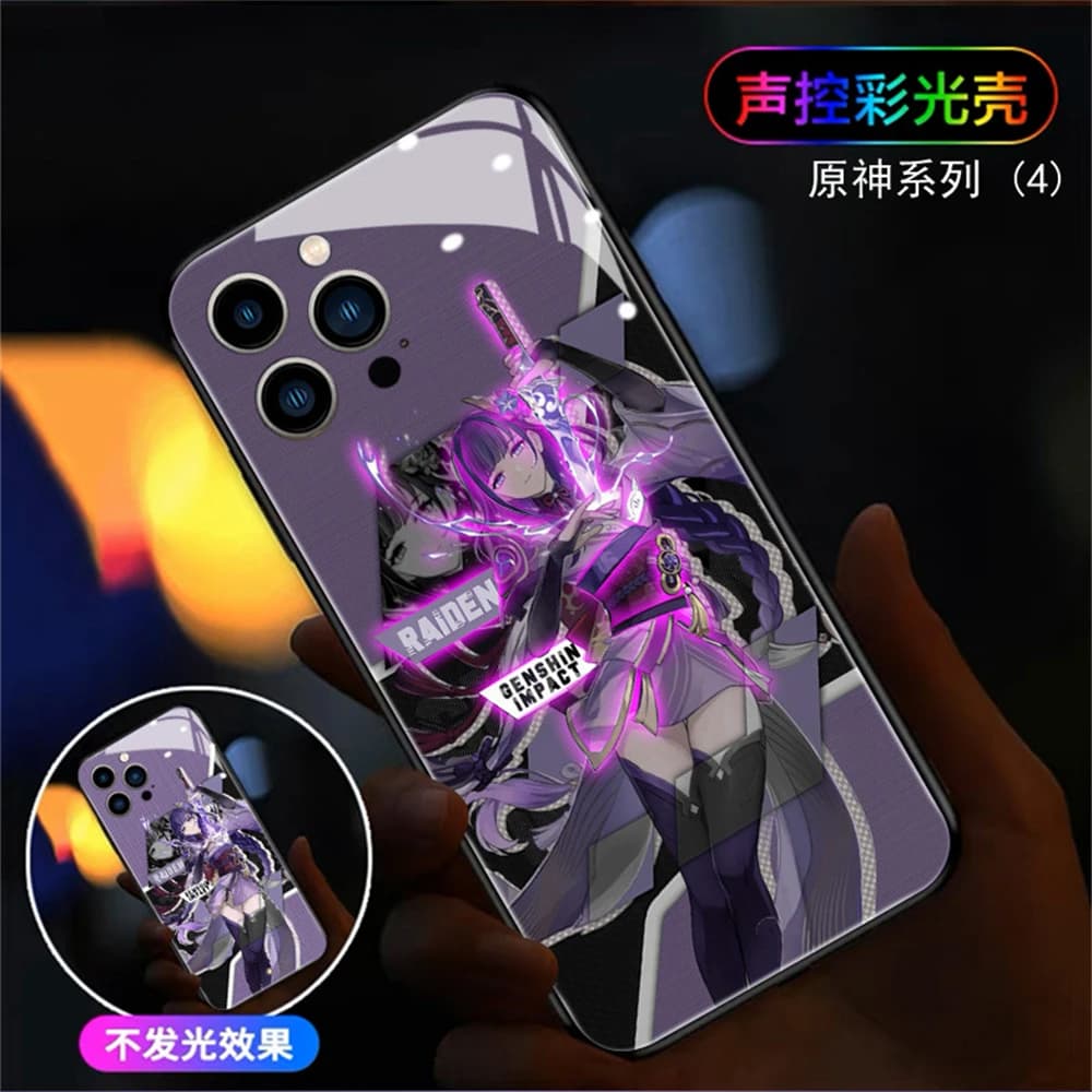 Raiden Shogun From Genshin Impact Sound Control LED Flash Cases Luminous Cover For Samsung S25 S24 S23 S22 S21 S20 FE Plus Ultra