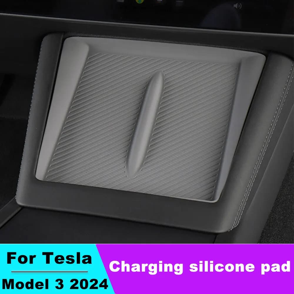 For Tesla New Model 3 2024-2026 Silicone Anti-Skid Pad Central Control Phone Wireless Charging Pad Non-Slip Mat Accessories