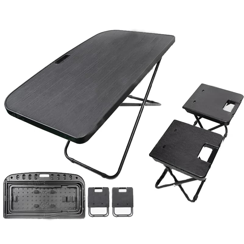 Futhope Portable Trunk Picnic Table for Tesla Model Y 2018-2024 Desk Trvael Folding Work Rest Camping Board with Two Chair