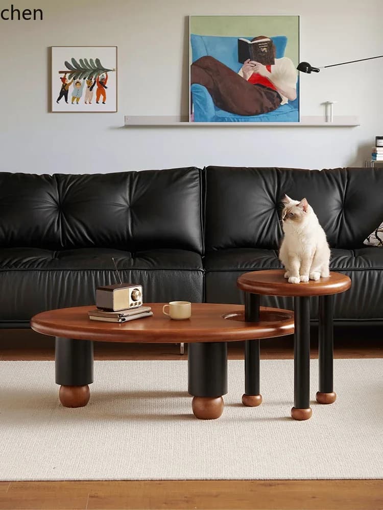 Solid Wood Combination Coffee Table Living Room Home Modern Simple Vintage Tea Table Oval Small Table