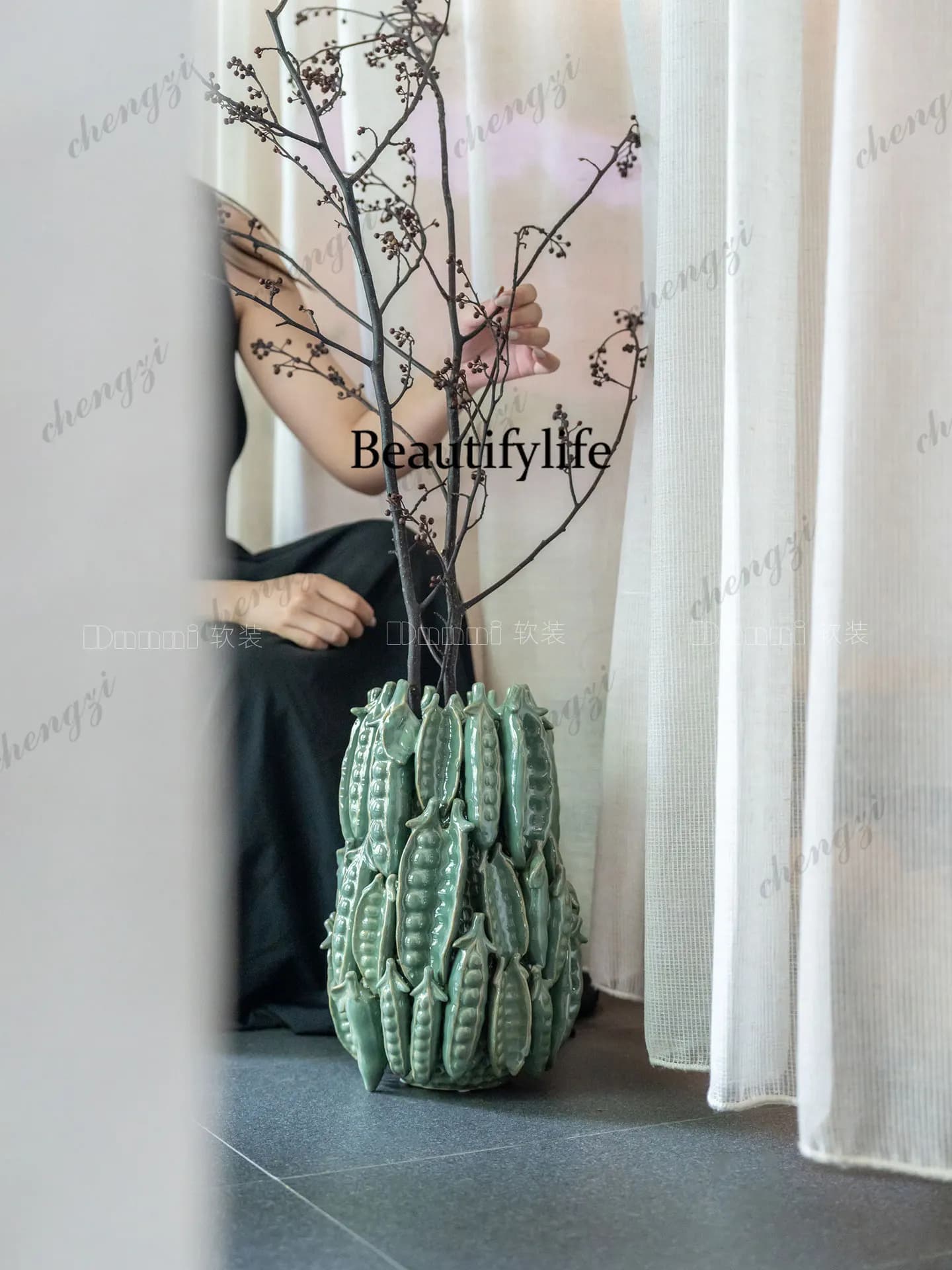 Pod plastic art flower ware living room model room green vase flower arrangement ornament
