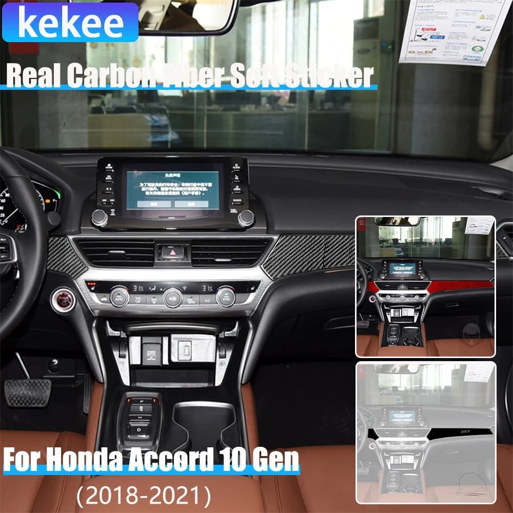 Real Carbon Fiber Car Accessories Dashboard Panel Decorative Cover Soft Sticker For Honda Accord 10th Gen 2018 2019 2020 2021
