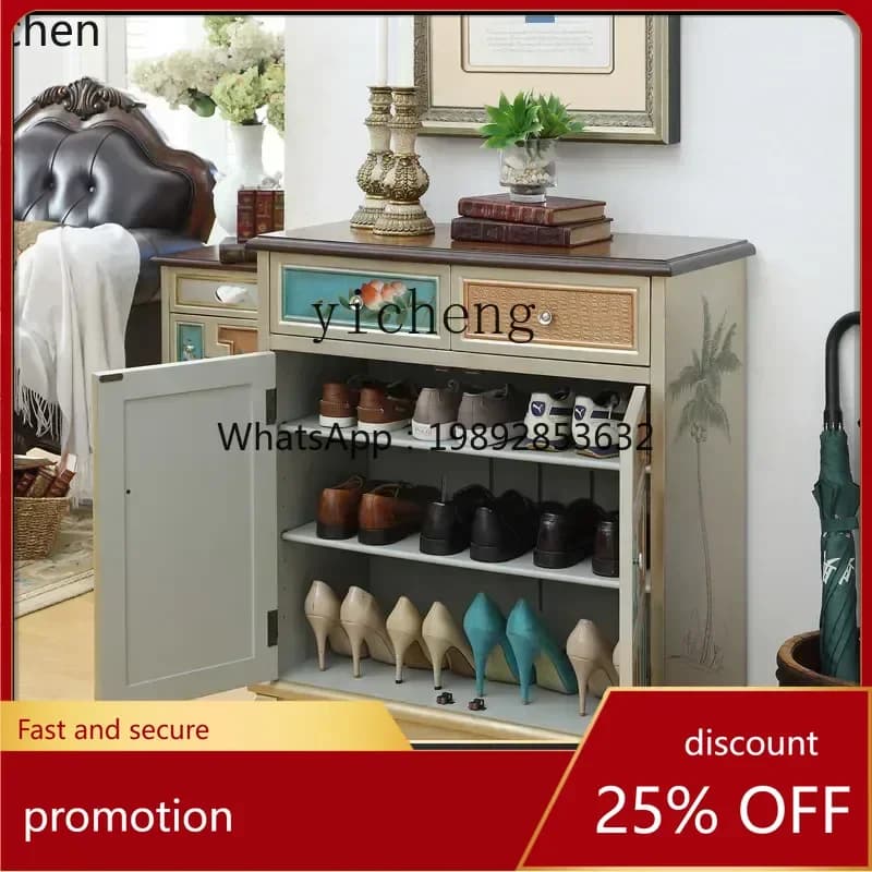 HXL  rural solid wood shoe cabinet simple entrance locker retro dining edge European foyer