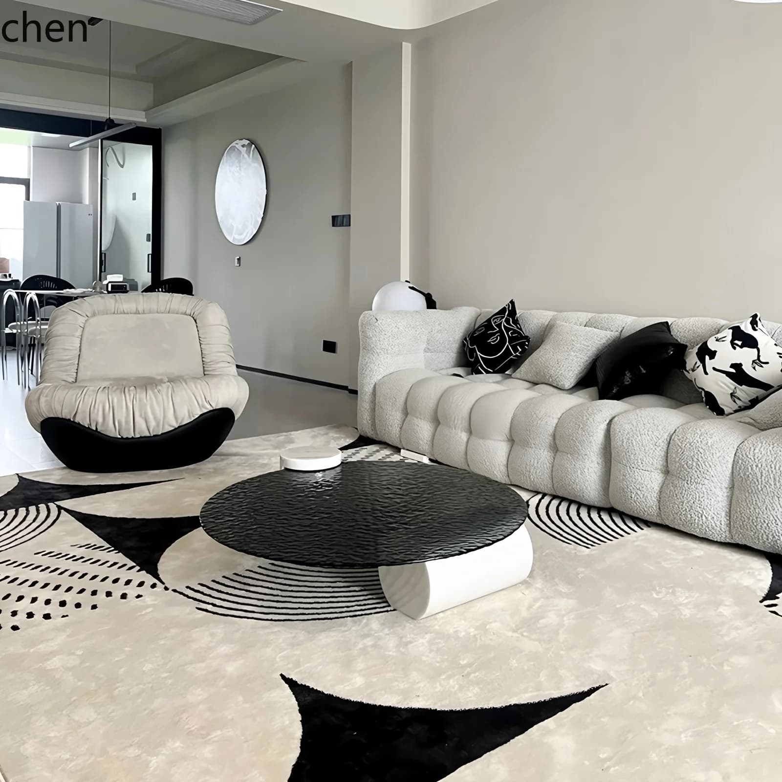 water corrugated tempered glass coffee table living room household marble modern small apartment round small coffee table