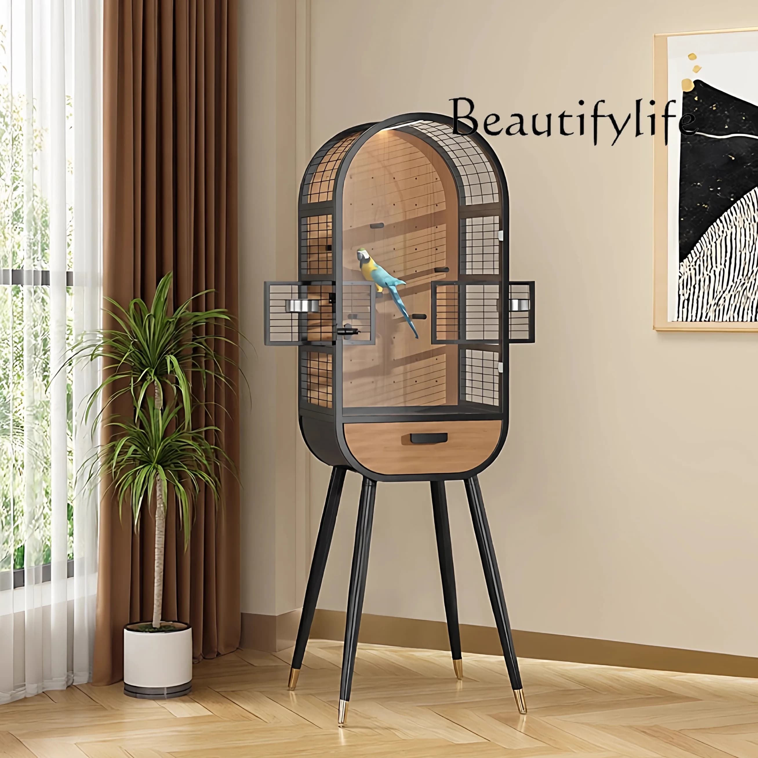 Parrot Bird Villa Peony Solid Wood Metal Ecological Ornamental Floor Simulation Large Bird Cage