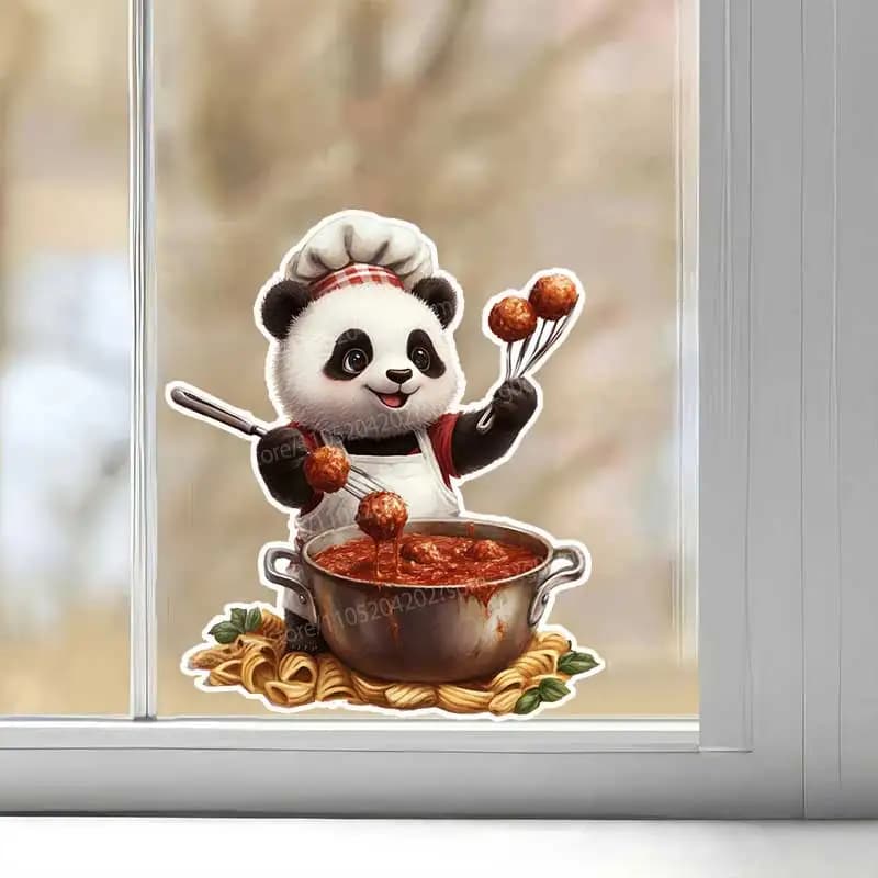 Funny Panda Chef Wall Stickers Self-Adhesive Paper Kitchen Restaurant Refrigerator Decor Animal Home Decoration CM65