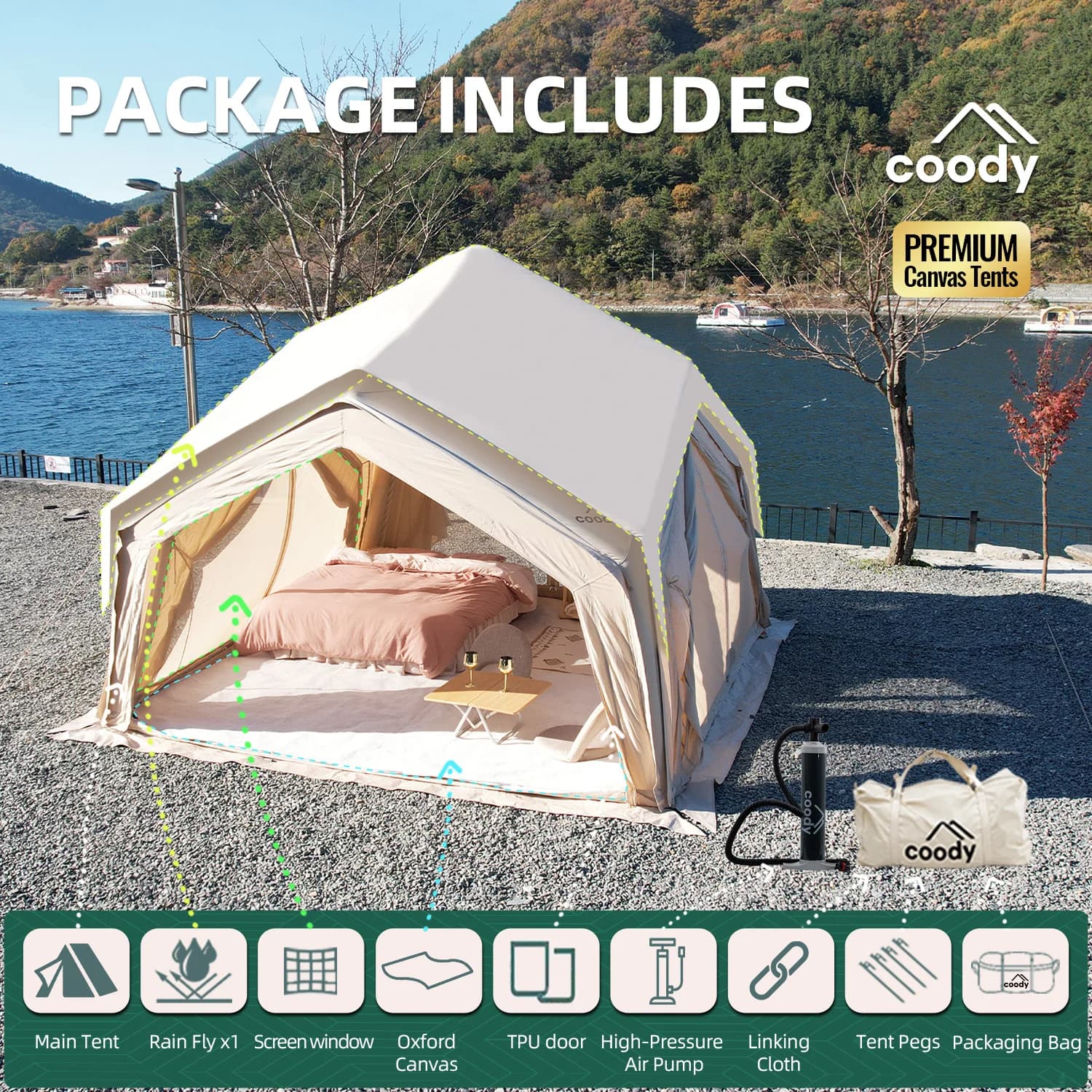Hub Station Air Tent-Beige Cotton Fabric Big Luxury Outdoor Camping Canvas Tent Unique Portable Inflatable Tent
