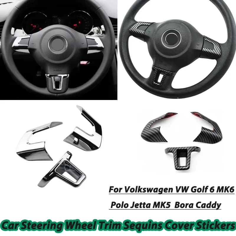 For Volkswagen VW Golf 6 MK6 Polo Jetta MK5  Bora Caddy Eos Car Steering Wheel Trim Sequins Cover Stickers Accessories