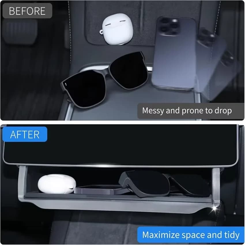 For Tesla Model 3 Model Y 2019-2023 Under Screen Storage Box Center Console Hidden Organizer Tray Dashboard Interior Accessories