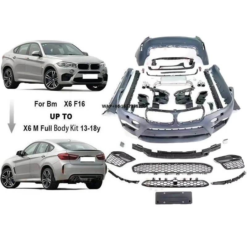 Body Kit for BM X6 F16 2013-2018 Change to X6 M Model Front Rear Bumper Assembly Side Skirts Rear Diffuser Exhaust Muffler Tips